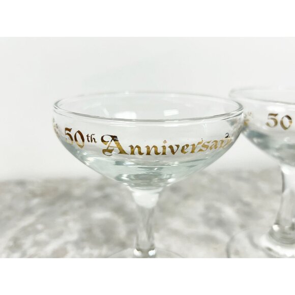 Vintage 50th Anniversary Champagne Toasting Glasses in Clear/Gold - Picture 3 of 3